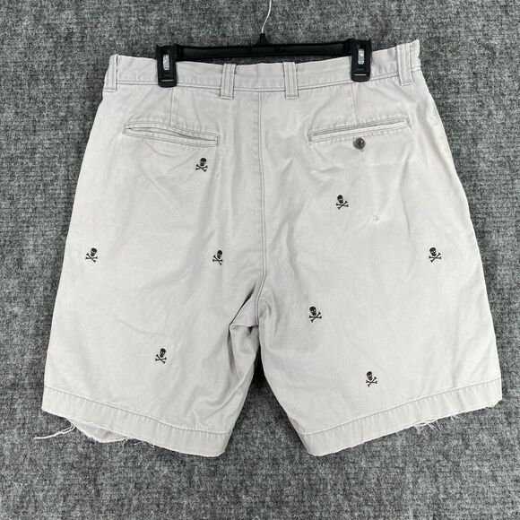 J Crew Mens Chino Shorts 35 Skull Emboidered Trashed Torn Ripped Vintage 1990s - Picture 2 of 7